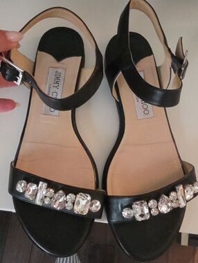 Jimmy Choo Black Elegant Sandals with Crystal Embellishments